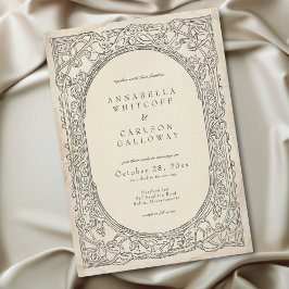 Convite Casamento de Etching Vintage Preto Fantasia Mediev