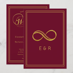 Convite Casamento de Eternidade Dourada Elegante Burgundy