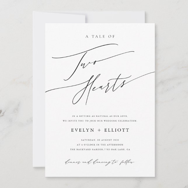 Convite Casamento de Eterno Branco e Preto Simples Moderno (Frente)