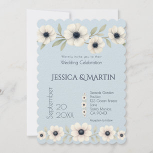 Convite Casamento de Eterno de Anêmona de marfim azul-Mari