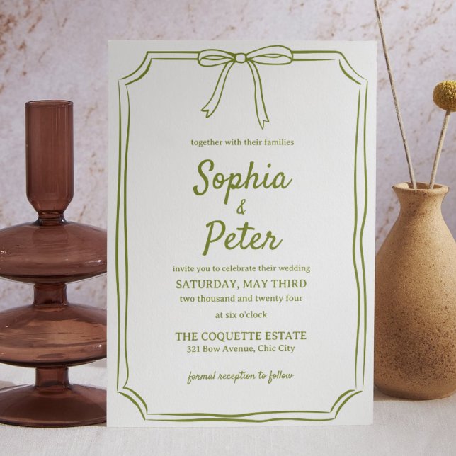 Convite Casamento de Eterno de Arco desenhado à mão em ver (Simple yet sophisticated, this olive-green invitation brings a natural charm to any modern wedding. )