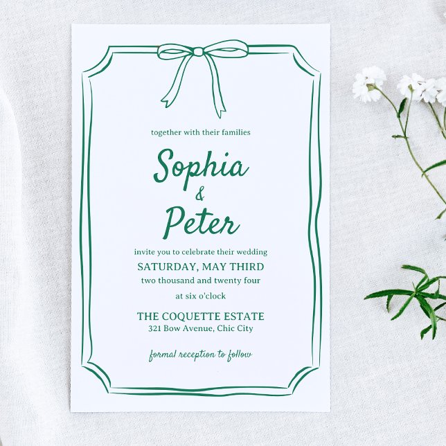 Convite Casamento de Eterno de Arco Desenho Mão Verde Emer (Personalize this elegant green invitation, perfect for weddings where you want sophistication.  )