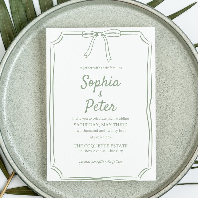 Convite Casamento de Eterno Verde Desenho Mão Elegante (Invite guests to your special day with this soft sage green wedding invitation—simple and timeless.)