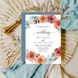 Convite Casamento De Étrons De Azul, Blush Floral