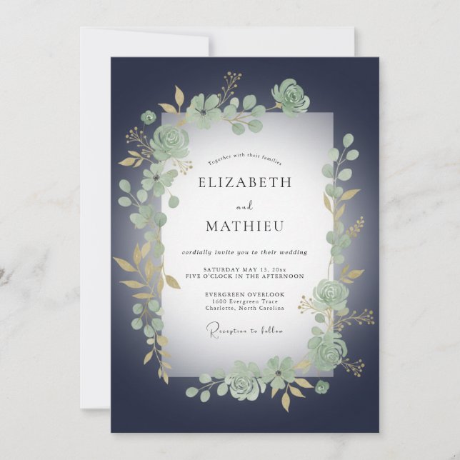 Convite Casamento de Eucalipto à Meia-Noite (Frente)