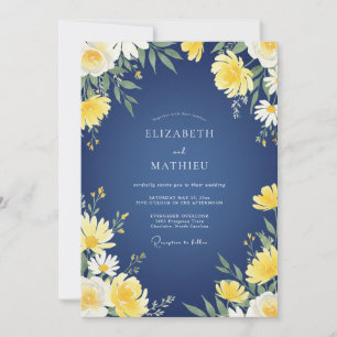 Convite Casamento de Eucalipto Amarelo Margarida Azul-Mari