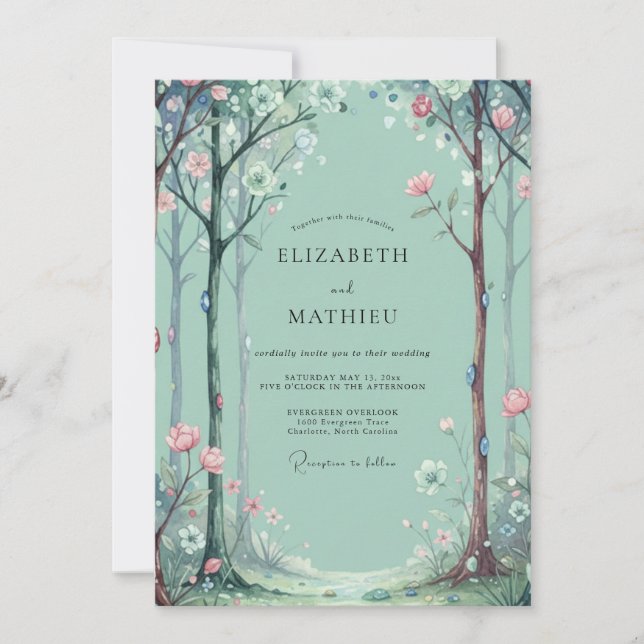 Convite Casamento de Eucalipto Árvore Floresta Aqua (Frente)