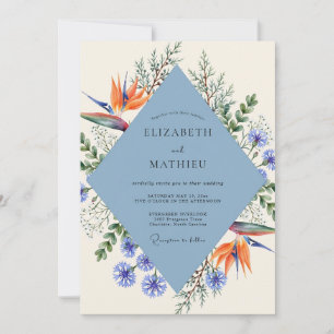 Convite Casamento de Eucalipto Ave do Paraíso Centáurea