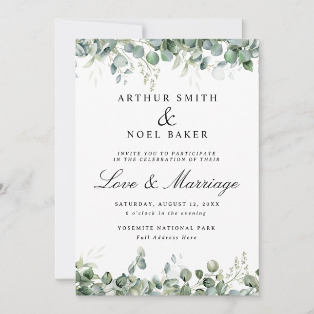 Convite Casamento de Eucalipto Bonito Personalizável (Frente)