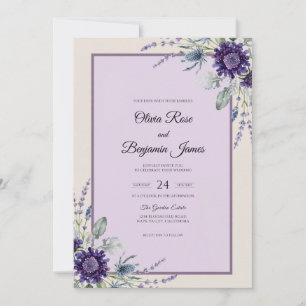 Convite Casamento de Eucalipto Cardo Violeta Intenso