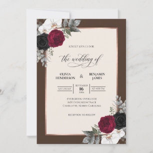 Convite Casamento de Eucalipto Cinza Buquê Carmesim Chocol