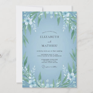Convite Casamento de Eucalipto Cinza com Folhagem Azul Pó