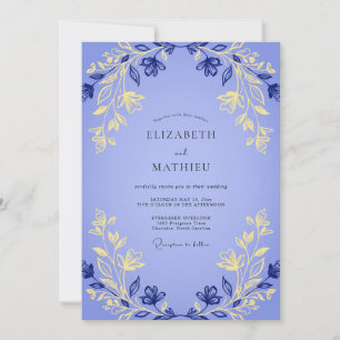 Convite Casamento de Eucalipto Cinza com Folhagem Dourada 