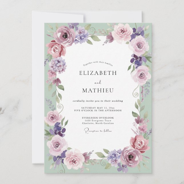 Convite Casamento de Eucalipto Cinza Folhagem Amethyst Min (Frente)