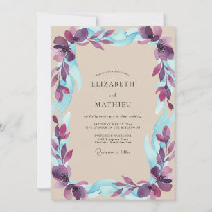 Convite Casamento de Eucalipto Cinza Folhagem Aqua Ameixa