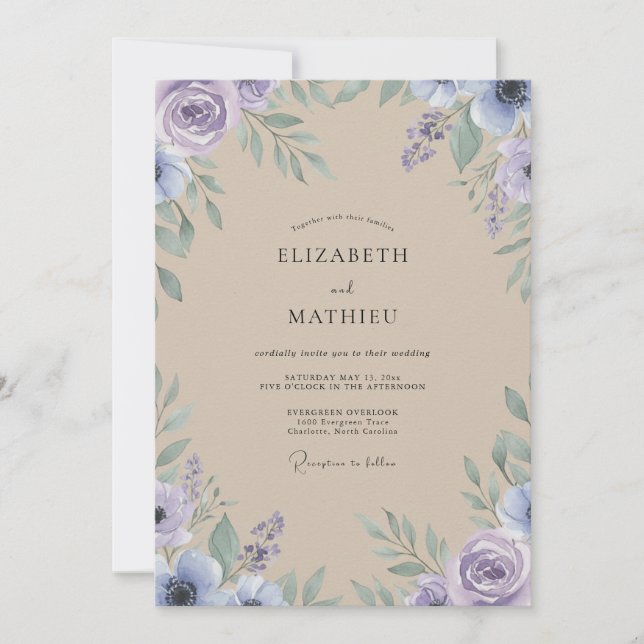 Convite Casamento de Eucalipto Cinza Folhagem Champanhe Âm (Frente)