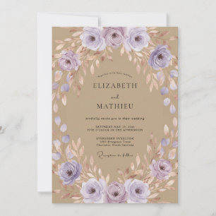Convite Casamento de Eucalipto Cinza Folhagem Lilás Bege