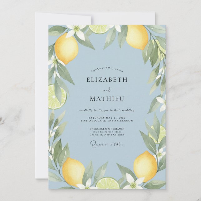 Convite Casamento de Eucalipto Cítrico Amarelo (Frente)
