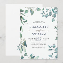 Convite Casamento de Eucalipto com Aquarela Elegante