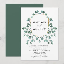 Convite Casamento de Eucalipto com Aquarela Moderna