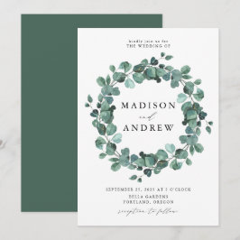 Convite Casamento de Eucalipto com Aquarela Moderna