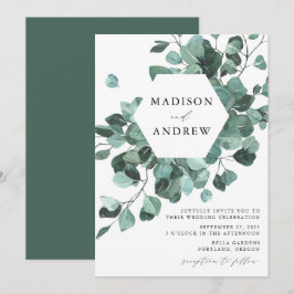 Convite Casamento de Eucalipto com Aquarela Moderna