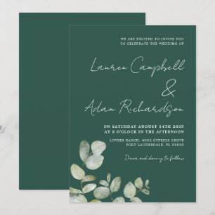 Convite Casamento de Eucalipto com Aquarela Verde Escuro M
