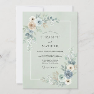 Convite Casamento de Eucalipto com Ardósia e Espuma do Mar