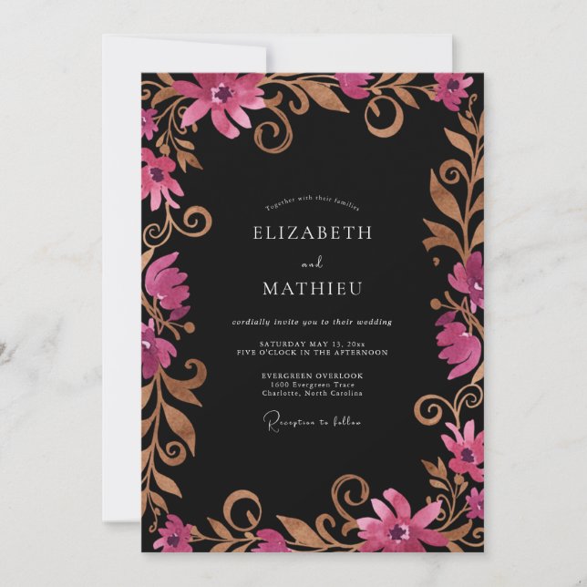 Convite Casamento de Eucalipto com Filigrana Dourada Magen (Frente)