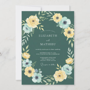 Convite Casamento de Eucalipto com Folhagem Amarela Aqua