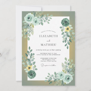 Convite Casamento de Eucalipto com Folhagem Amarela Espuma