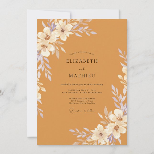 Convite Casamento de Eucalipto com Folhagem Âmbar (Frente)