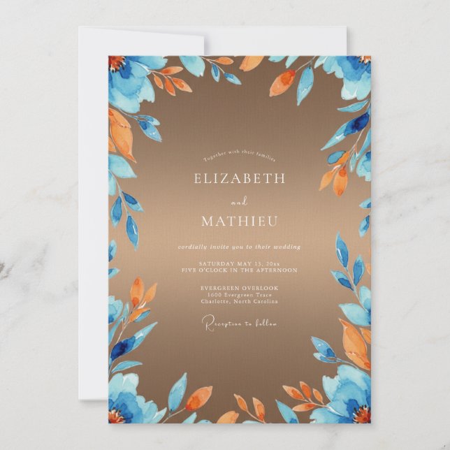 Convite Casamento de Eucalipto com Folhagem Âmbar Azure (Frente)