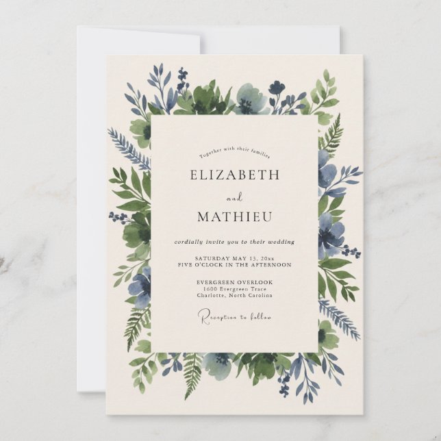 Convite Casamento de Eucalipto com Folhagem Azul Aço (Frente)