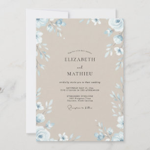 Convite Casamento de Eucalipto com Folhagem Azul Aço Bege