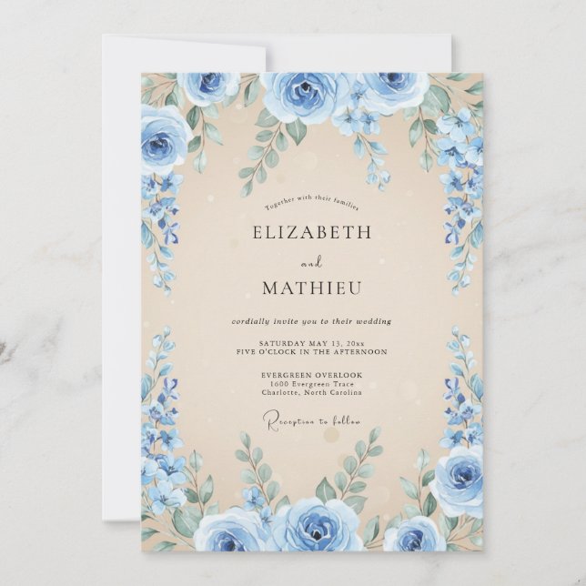 Convite Casamento de Eucalipto com Folhagem Azul Centáurea (Frente)