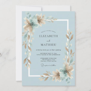 Convite Casamento de Eucalipto com Folhagem Azul Céu e Cha