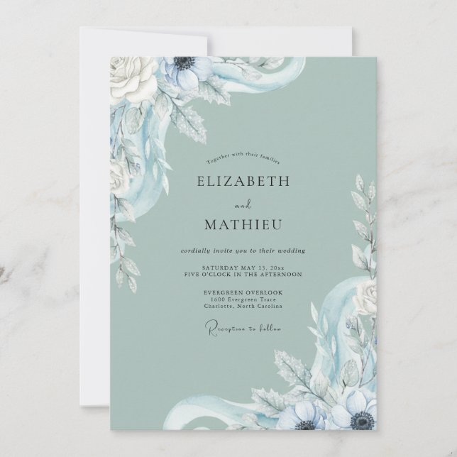 Convite Casamento de Eucalipto com Folhagem Azul Gelo Espu (Frente)