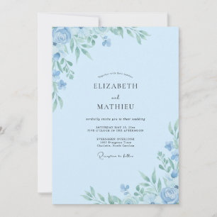 Convite Casamento de Eucalipto com Folhagem Azul Pálido