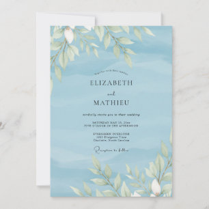 Convite Casamento de Eucalipto com Folhagem Azul Pó