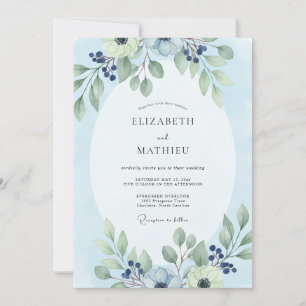 Convite Casamento de Eucalipto com Folhagem Azul Pó