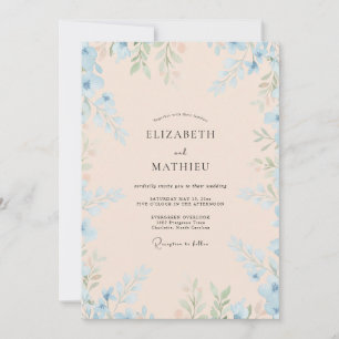 Convite Casamento de Eucalipto com Folhagem Azul Rosa
