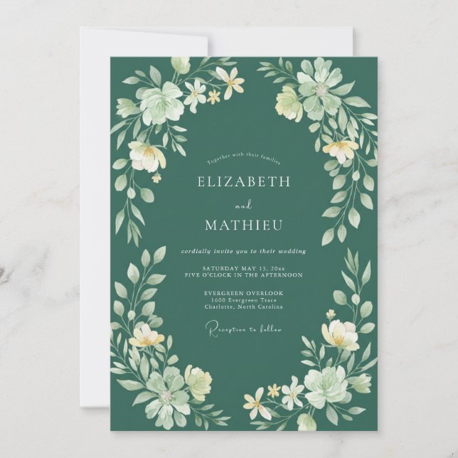 Convite Casamento de Eucalipto com Folhagem Azul Teal Prof (Frente)