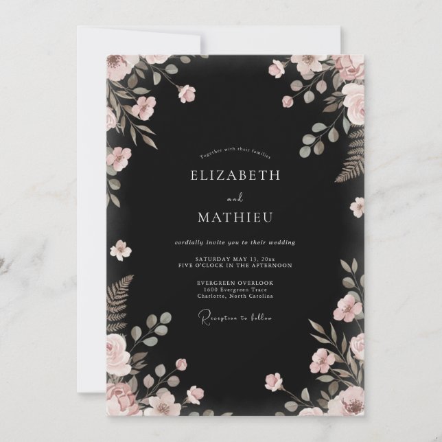 Convite Casamento de Eucalipto com Folhagem Black Blush (Frente)