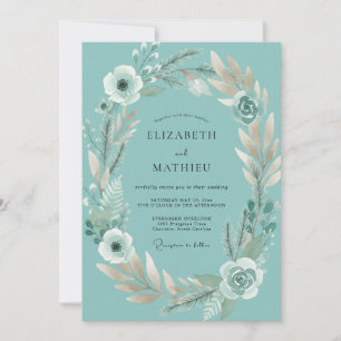 Convite Casamento de Eucalipto com Folhagem Branca Azul-Ce