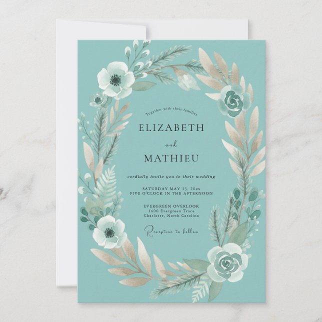 Convite Casamento de Eucalipto com Folhagem Branca Azul-Ce (Frente)