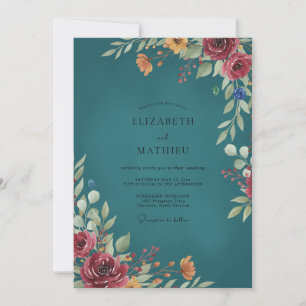 Convite Casamento de Eucalipto com Folhagem Burgundy Teal
