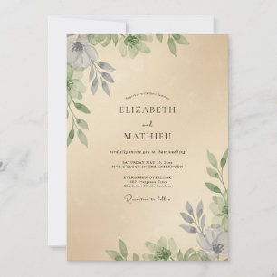 Convite Casamento de Eucalipto com Folhagem Champagne