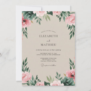Convite Casamento de Eucalipto com Folhagem Champanhe Rosa