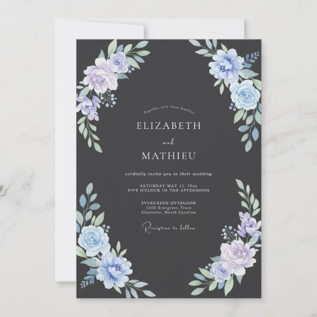Convite Casamento de Eucalipto com Folhagem Charcoal Periw (Frente)